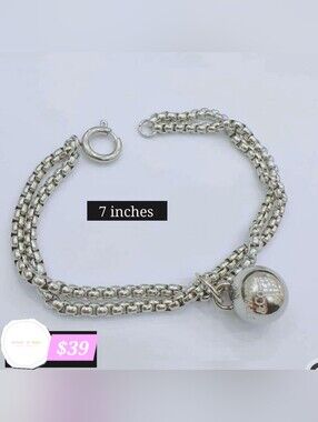 Silver Double-Chain Bracelet with Ball Charm - 7"